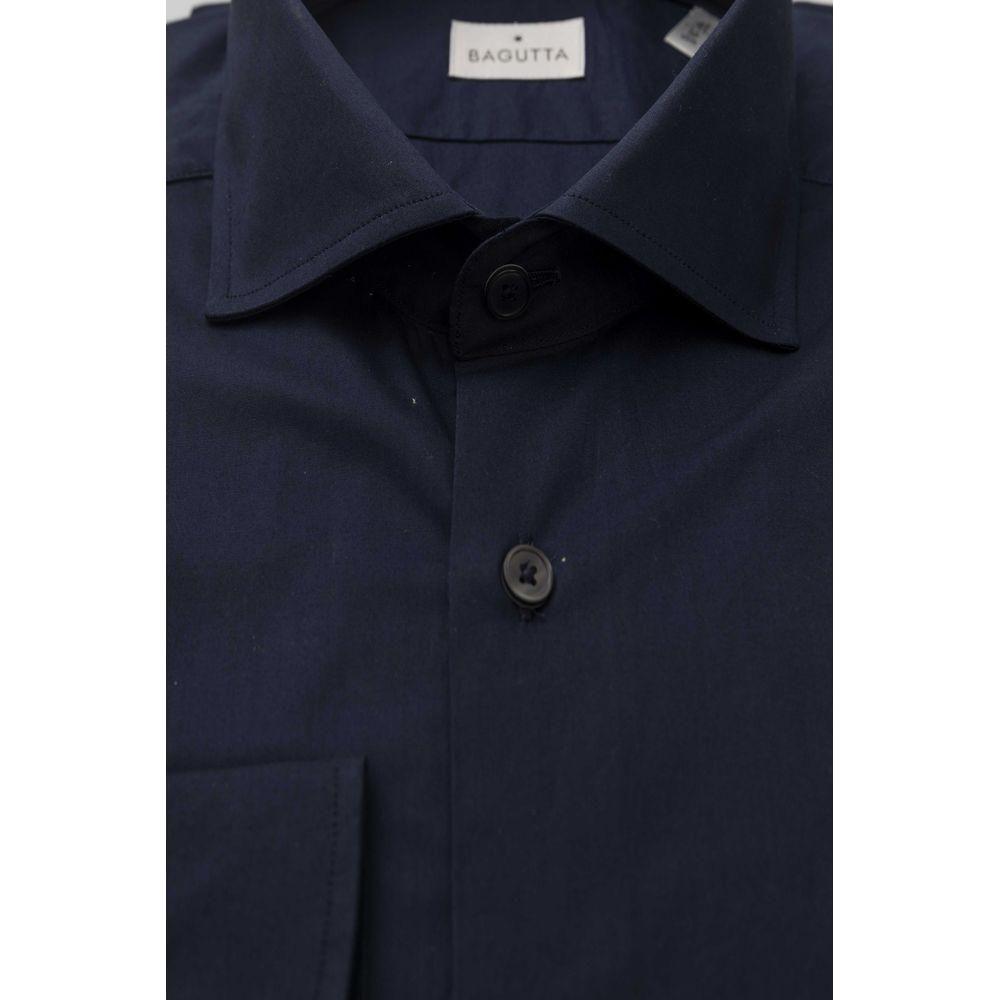 Bagutta Blue Cotton Men Shirt Slim Fit with French Collar