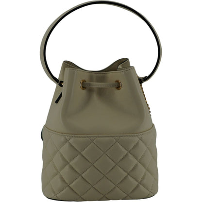 Versace Elegant Small White Leather Bucket Shoulder Bag