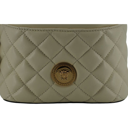 Versace Elegant Small White Leather Bucket Shoulder Bag