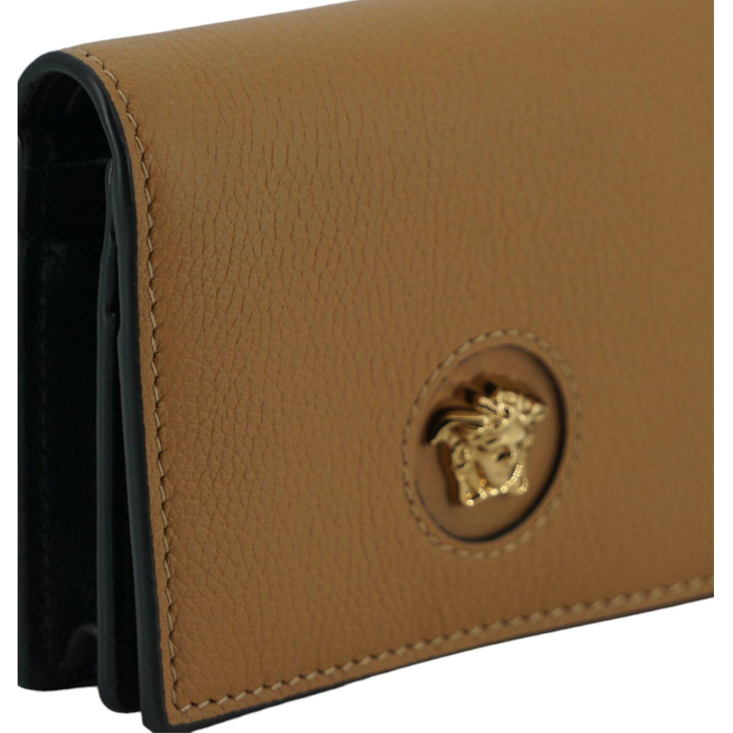 Versace Elegant Compact Leather Wallet in Brown