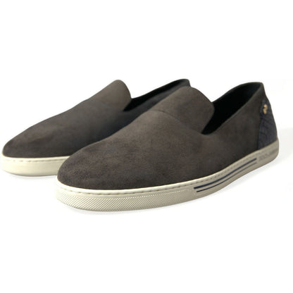 Dolce & Gabbana Blue Suede Caiman Men Loafers Slippers Shoes