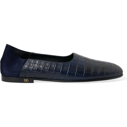 Dolce & Gabbana Blue Crocodile Leather Loafers Slip On Shoes