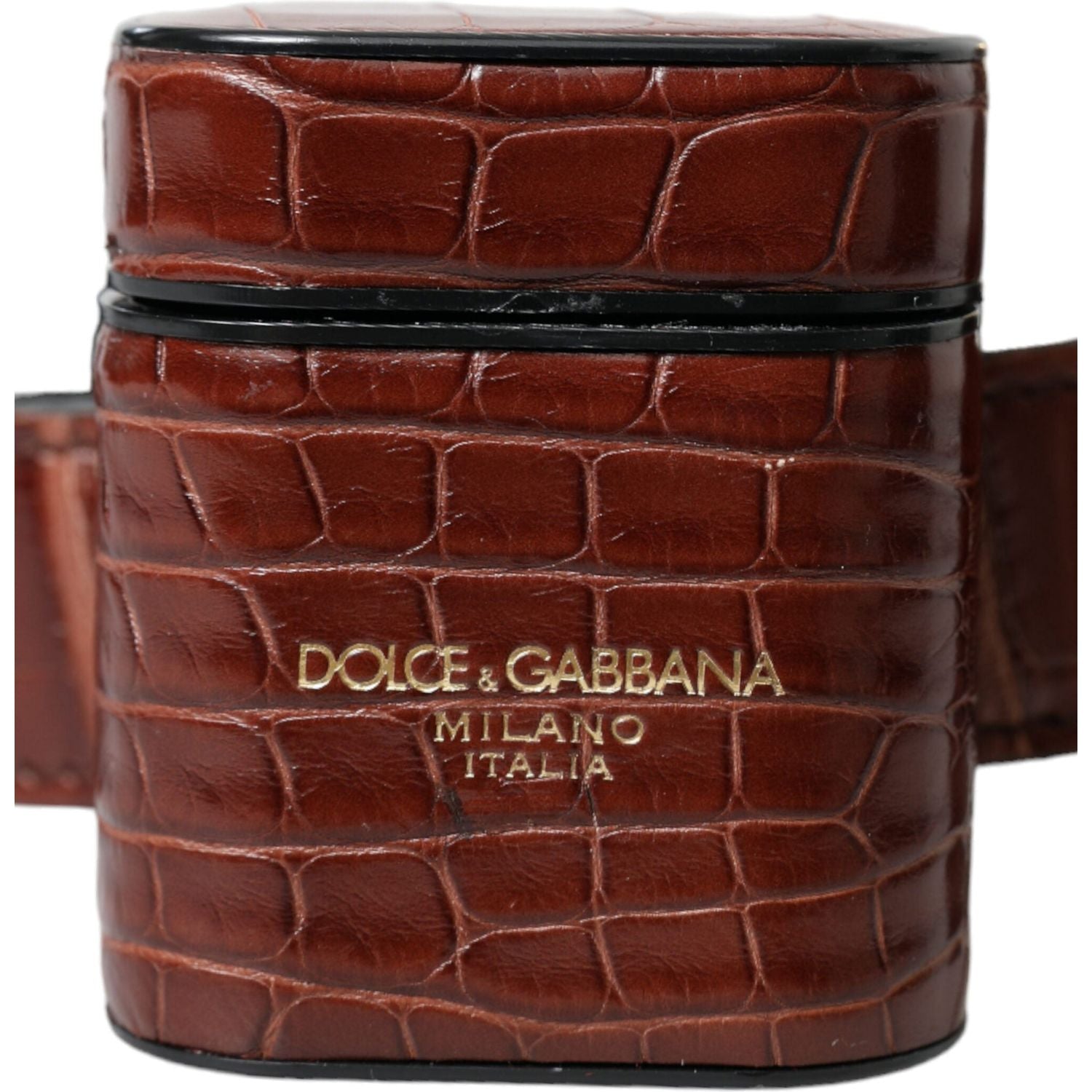 Dolce & Gabbana Brown Alligator Leather Airpods Case Coin Purse Wallet