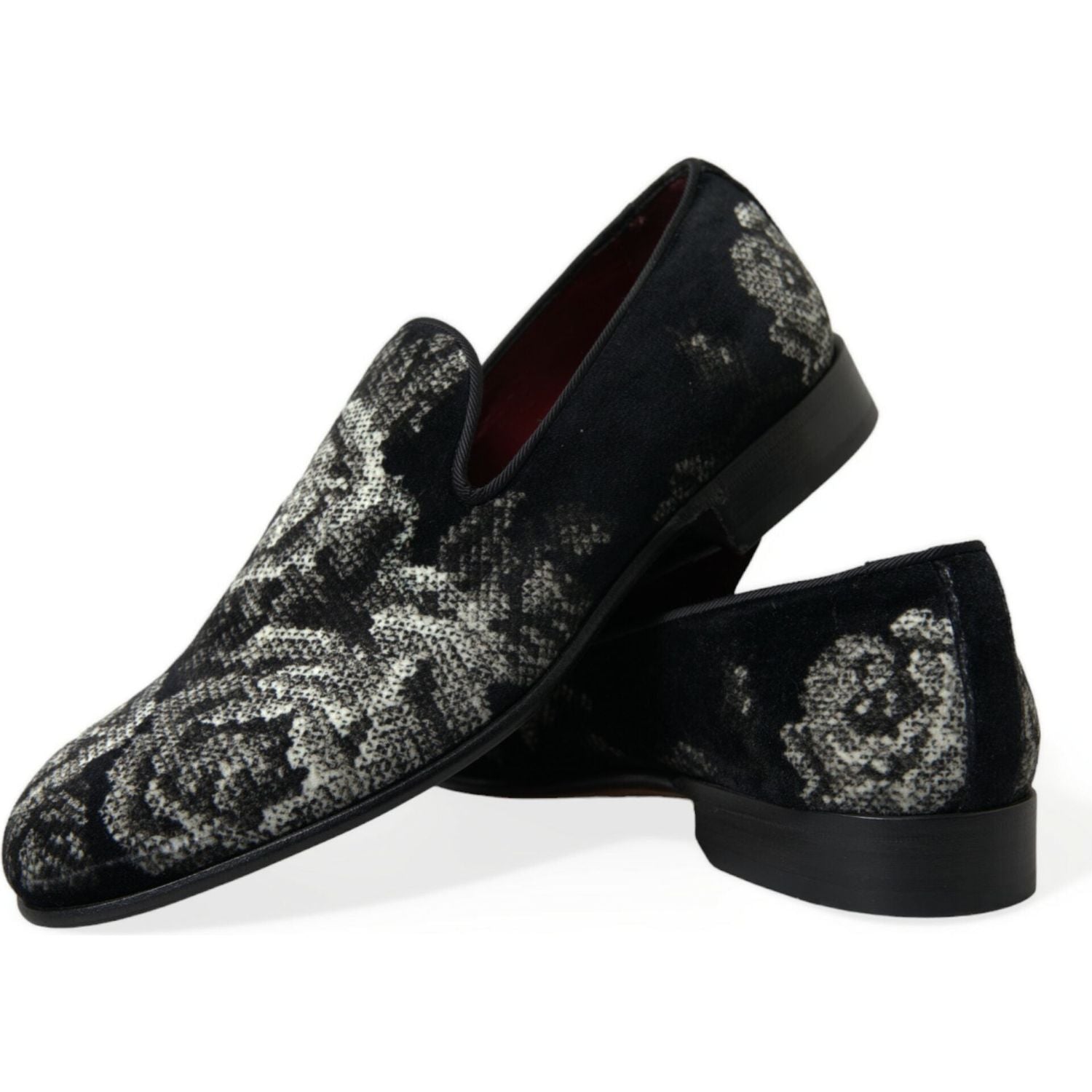 Dolce & Gabbana Black Floral Slippers Men Loafers Dress Shoes