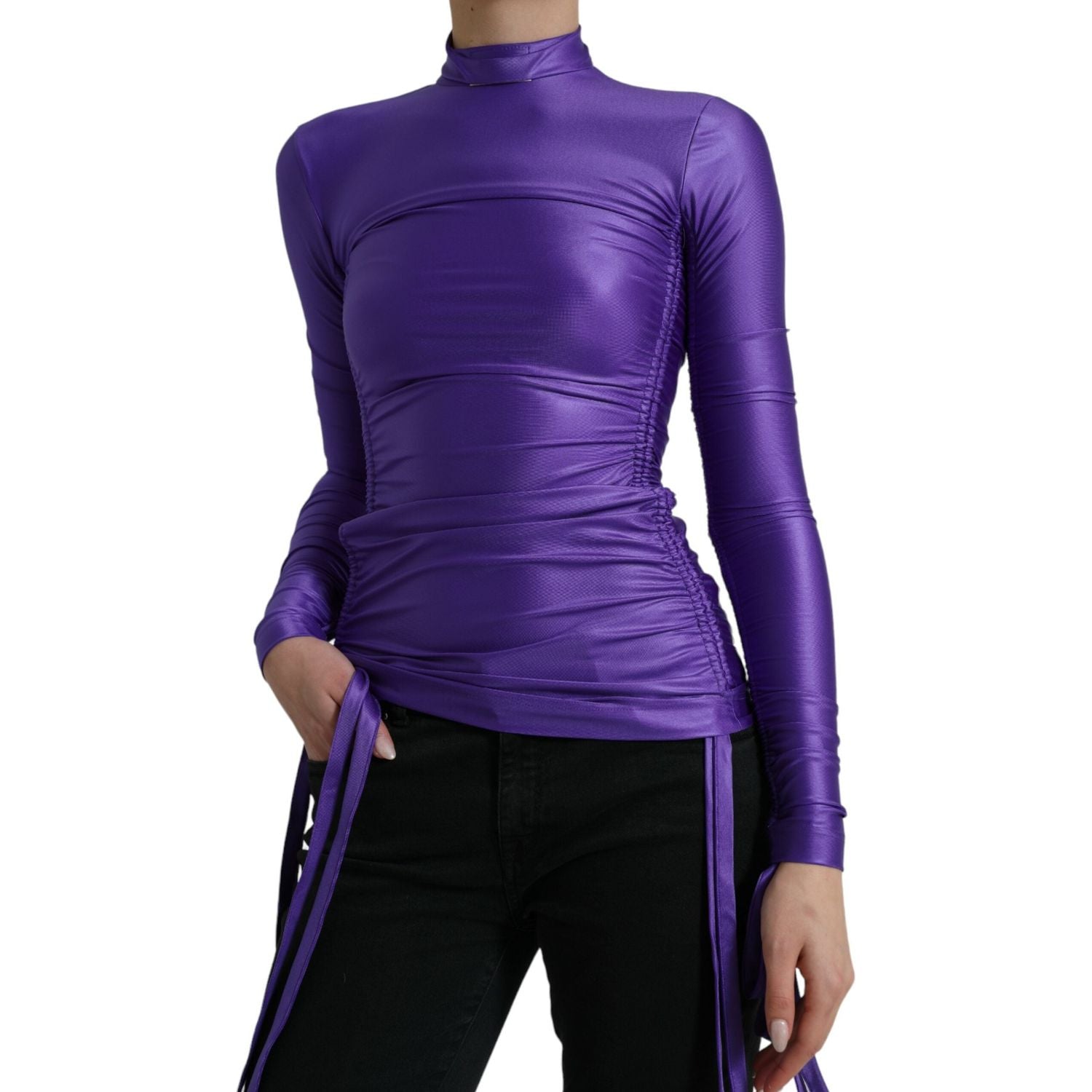 Dolce & Gabbana Purple Nylon Stretch Slim Long Sleeves Top