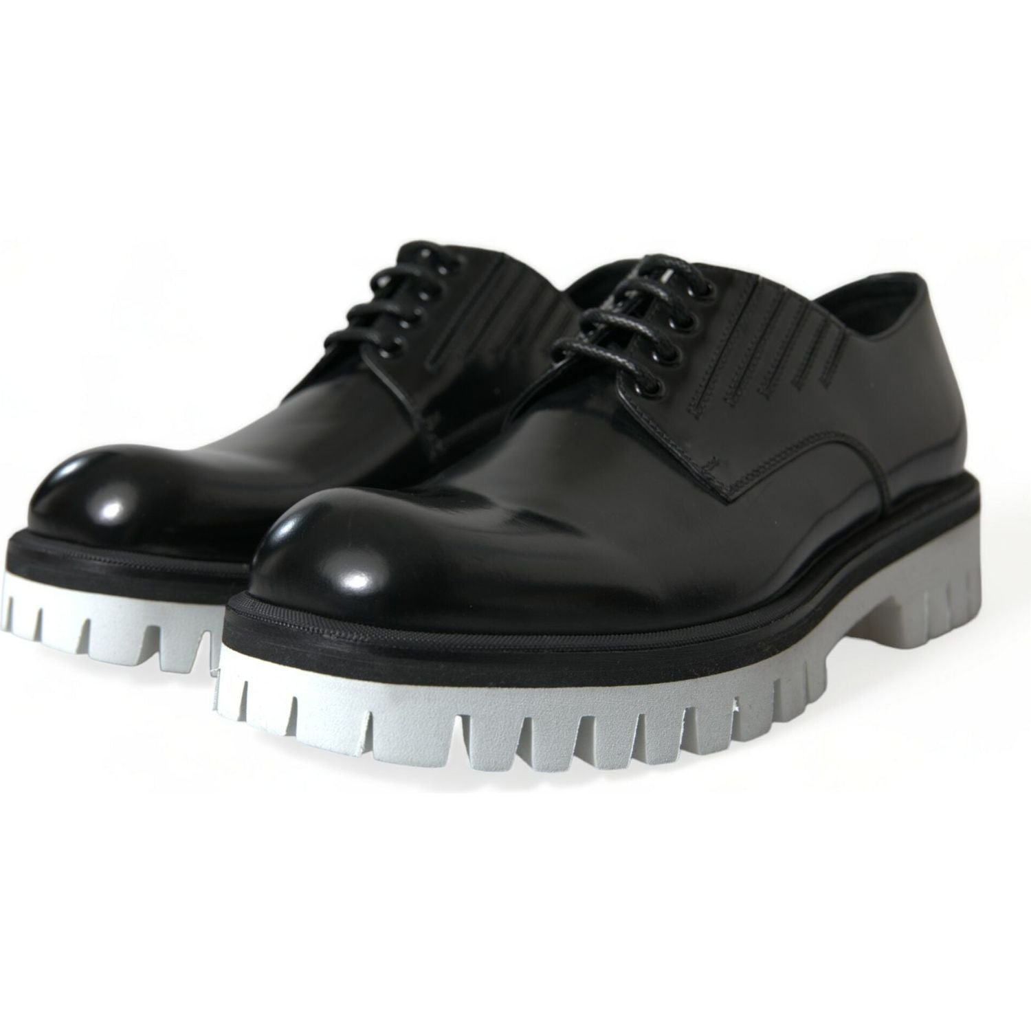 Dolce & Gabbana Black White Leather Lace Up Derby Dress Shoes