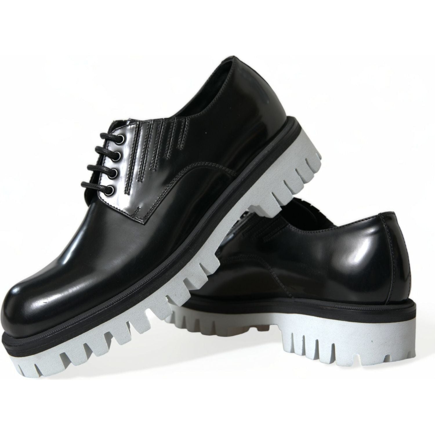 Dolce & Gabbana Black White Leather Lace Up Derby Dress Shoes