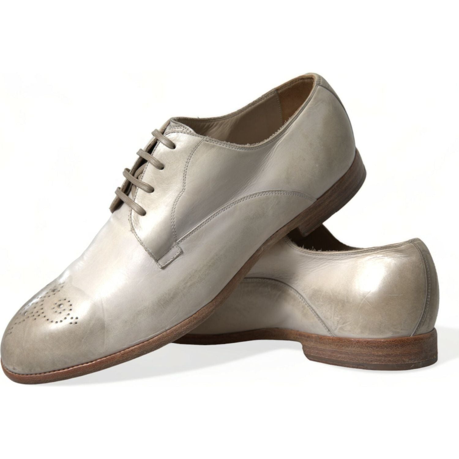 Dolce & Gabbana White Distressed Leather Derby Dress Shoes