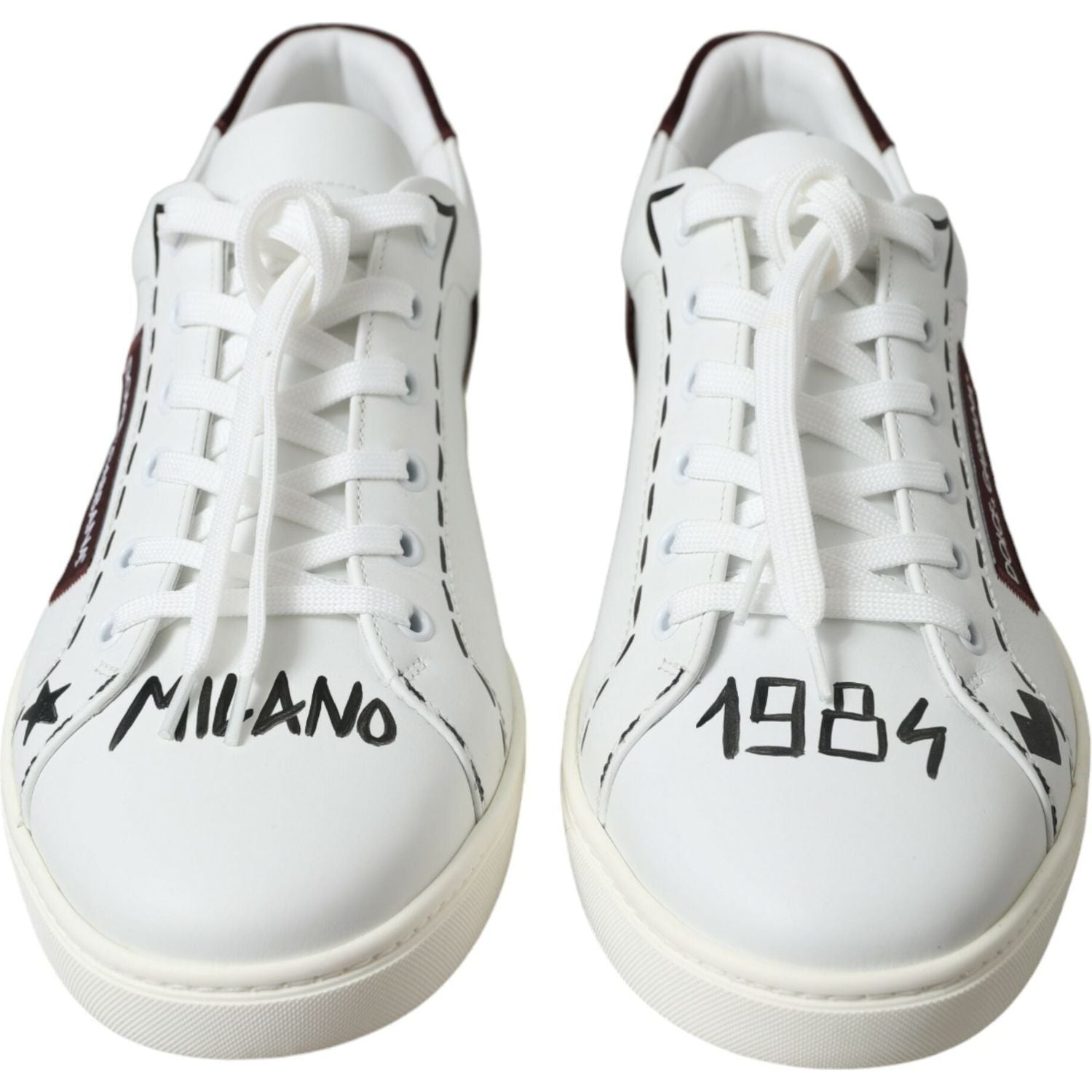 Dolce & Gabbana White Bordeaux Leather Logo Low Top Sneakers Shoes