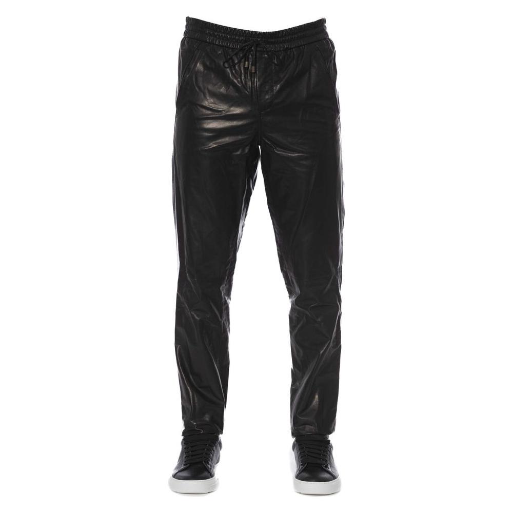 Trussardi Black Lamb Leather Men Pant TR-24082-IT44 | XS