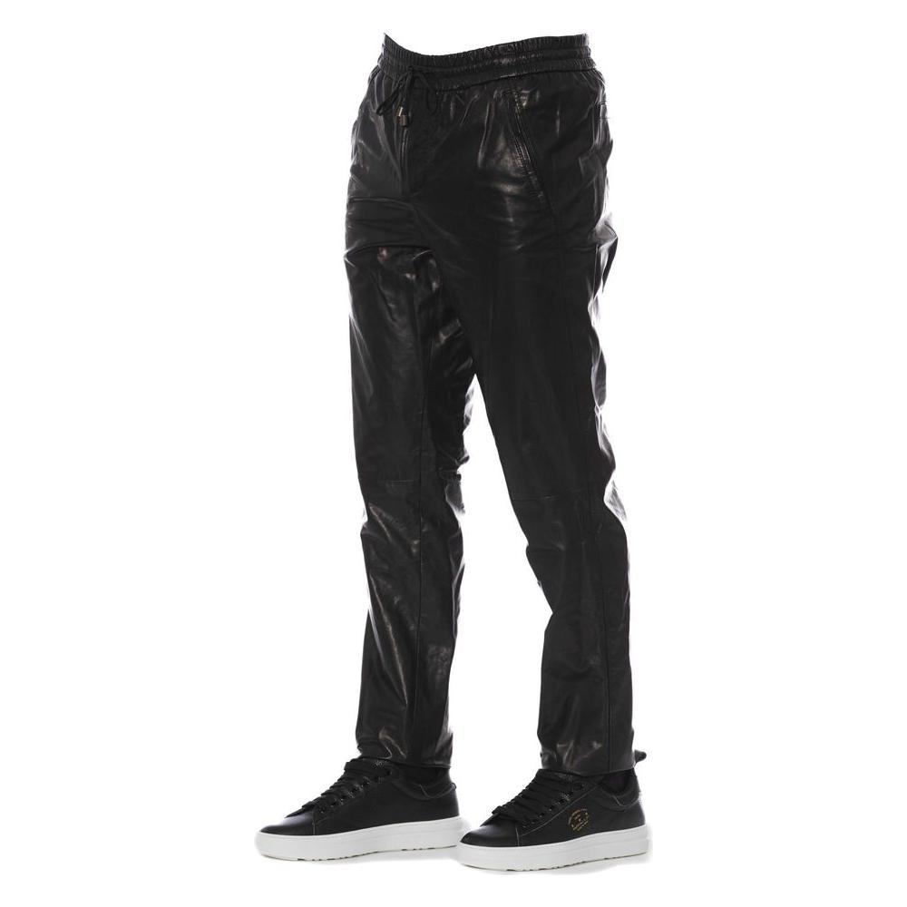Trussardi Black Lamb Leather Men Pant TR-24082-IT44 | XS