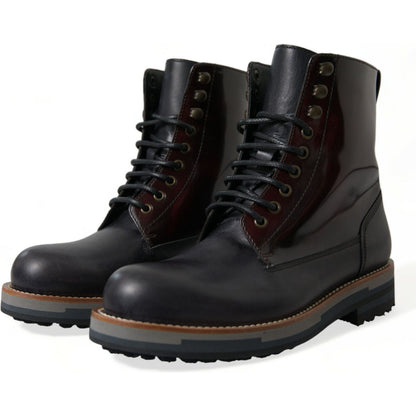 Dolce & Gabbana Black Leather Military Combat Boots Shoes