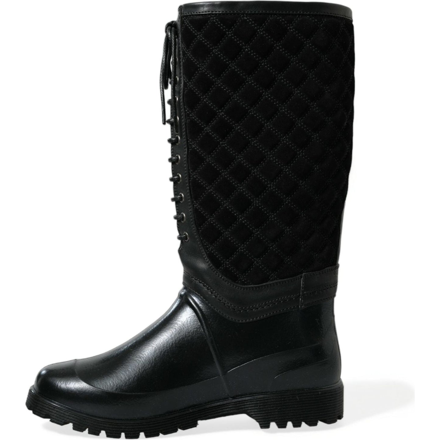 Dolce & Gabbana Black Chioggia Rubber Suede Rain Boots Shoes