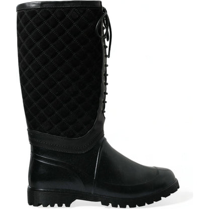 Dolce & Gabbana Black Chioggia Rubber Suede Rain Boots Shoes