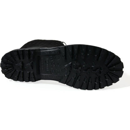 Dolce & Gabbana Black Chioggia Rubber Suede Rain Boots Shoes