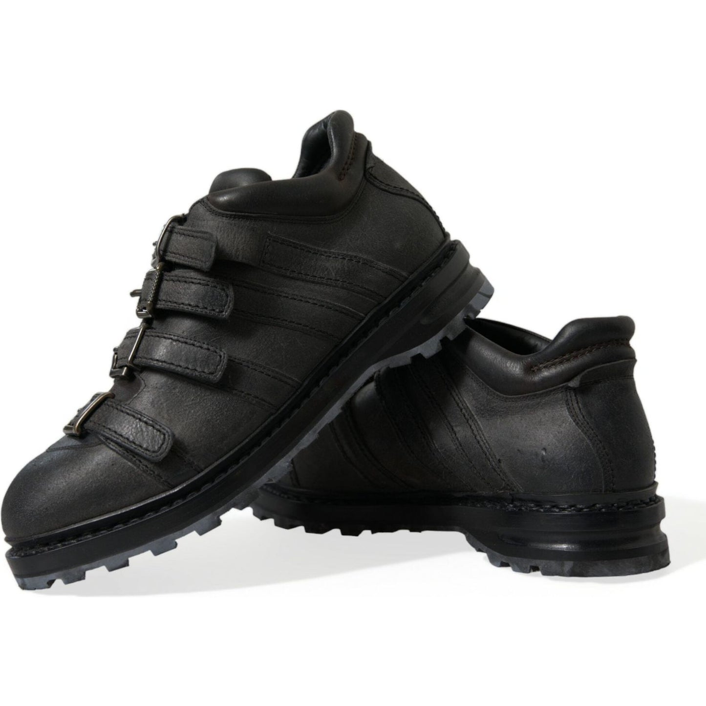 Dolce & Gabbana Black Leather Strap Men Ankle Boots Shoes