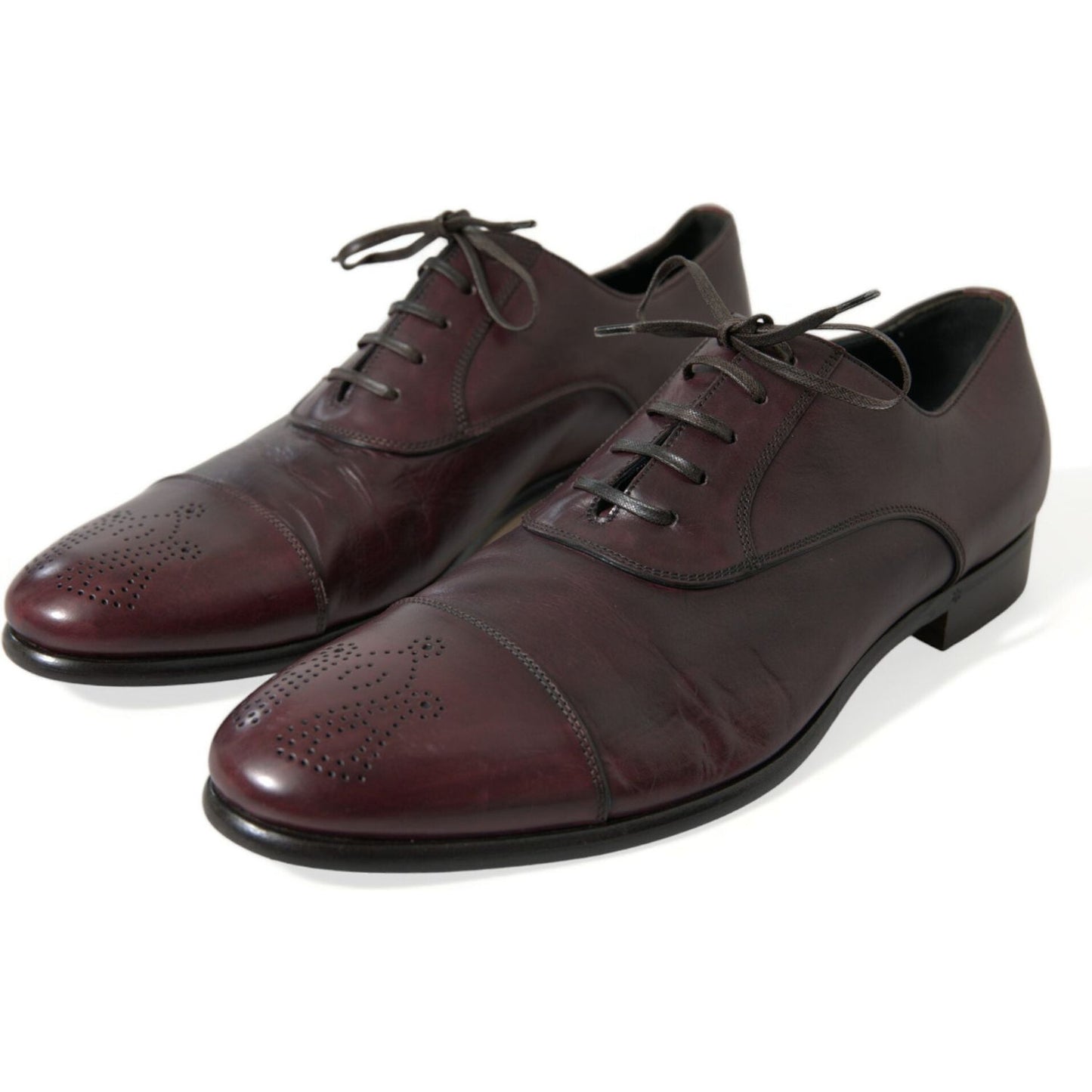 Dolce & Gabbana Bordeaux Leather Men Formal Derby Dress Shoes