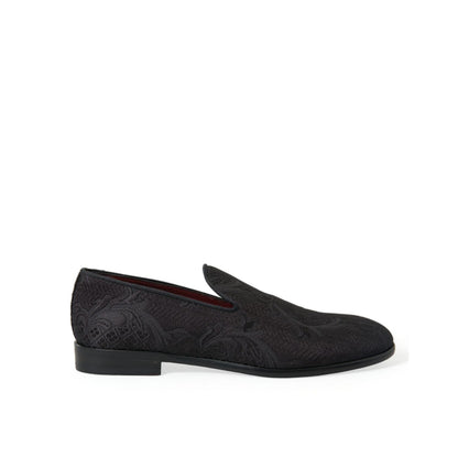 Dolce & Gabbana Black Brocade Men Slip On Loafer Dress Shoes