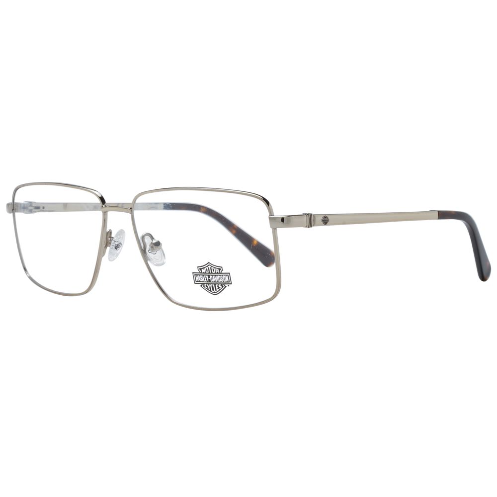 Designer unisex metal glasses frame with rectangular lenses and branded logo on the lens. Ideal for a sophisticated, modern look.
