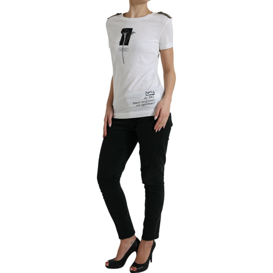 Dolce & Gabbana White Black Roses Crewneck Cotton T-shirt