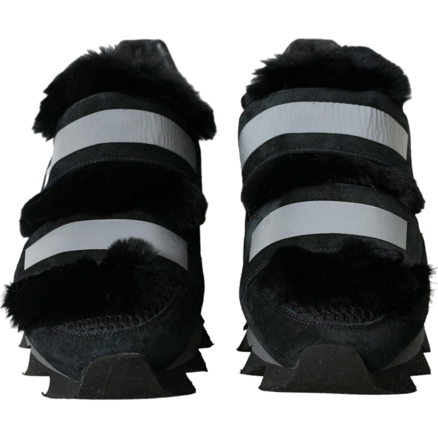 Dolce & Gabbana Black Fur Embellished Suede Sneakers Shoes