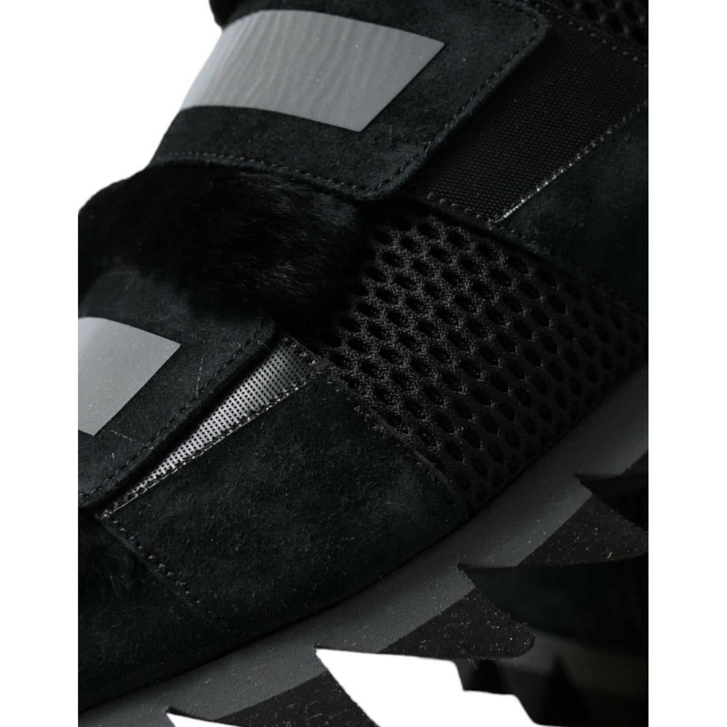 Dolce & Gabbana Black Fur Embellished Suede Sneakers Shoes