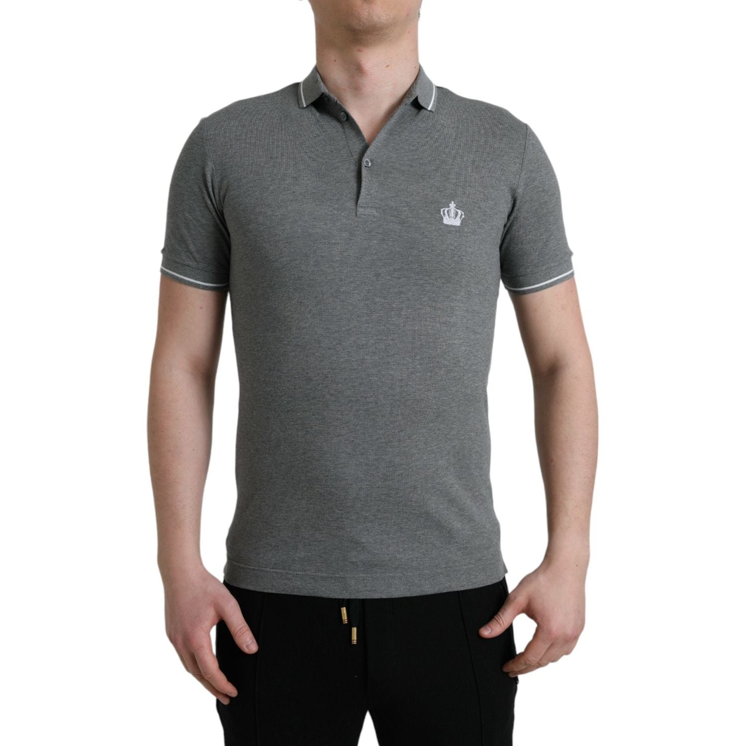 Dolce & Gabbana Gray Collared Short Sleeve Crown T-shirt