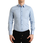 Dolce & Gabbana Sky Blue Cotton Men Formal GOLD Dress Shirt