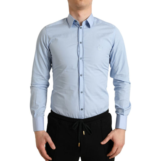Dolce & Gabbana Sky Blue Cotton Men Formal GOLD Dress Shirt