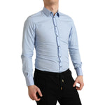Dolce & Gabbana Sky Blue Cotton Men Formal GOLD Dress Shirt
