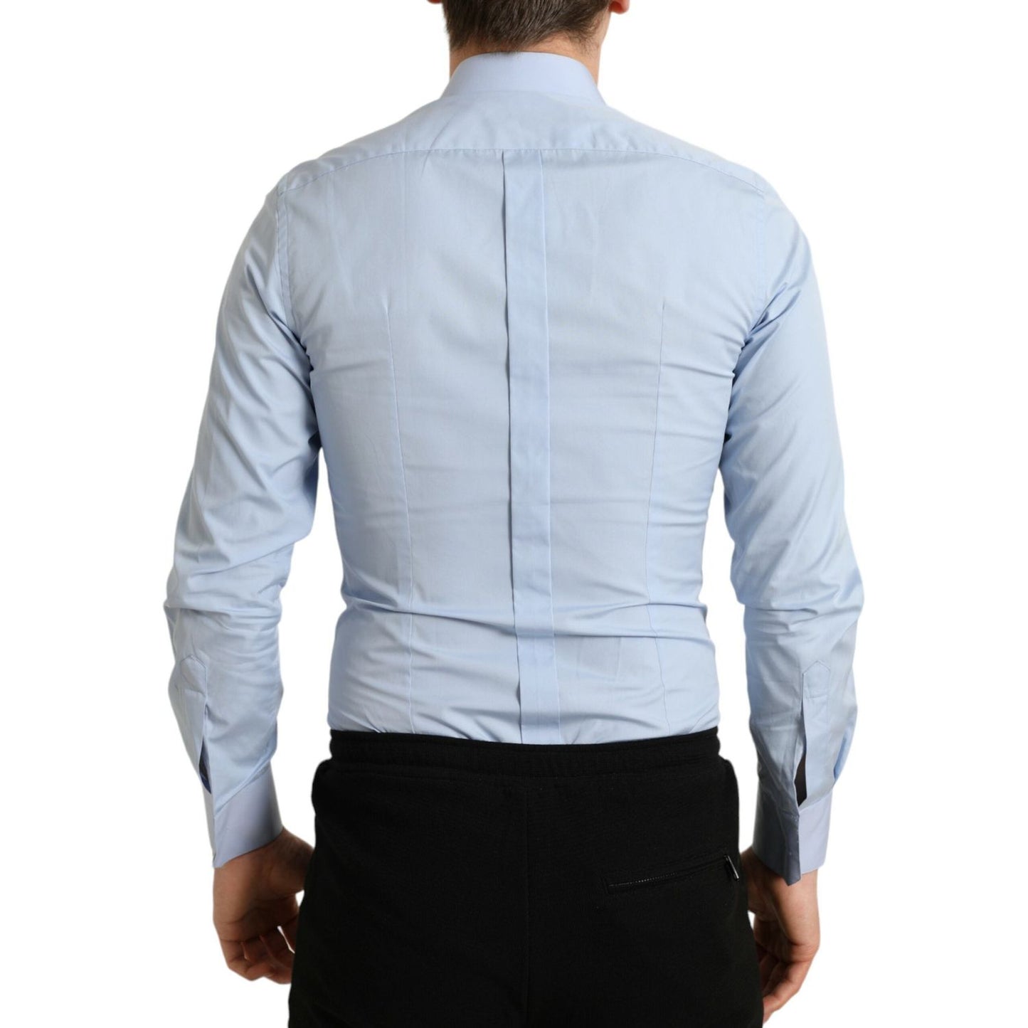 Dolce & Gabbana Sky Blue Cotton Men Formal GOLD Dress Shirt