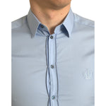 Dolce & Gabbana Sky Blue Cotton Men Formal GOLD Dress Shirt