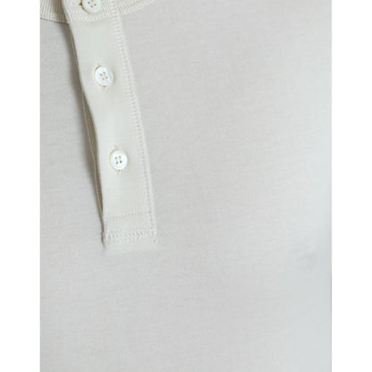 Dolce & Gabbana Off White Cotton Henley Pullover Sweater