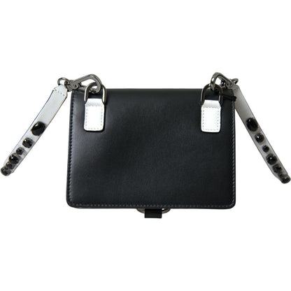 Dolce & Gabbana Black White Leather Crystal Embellished Cardholder Wallet