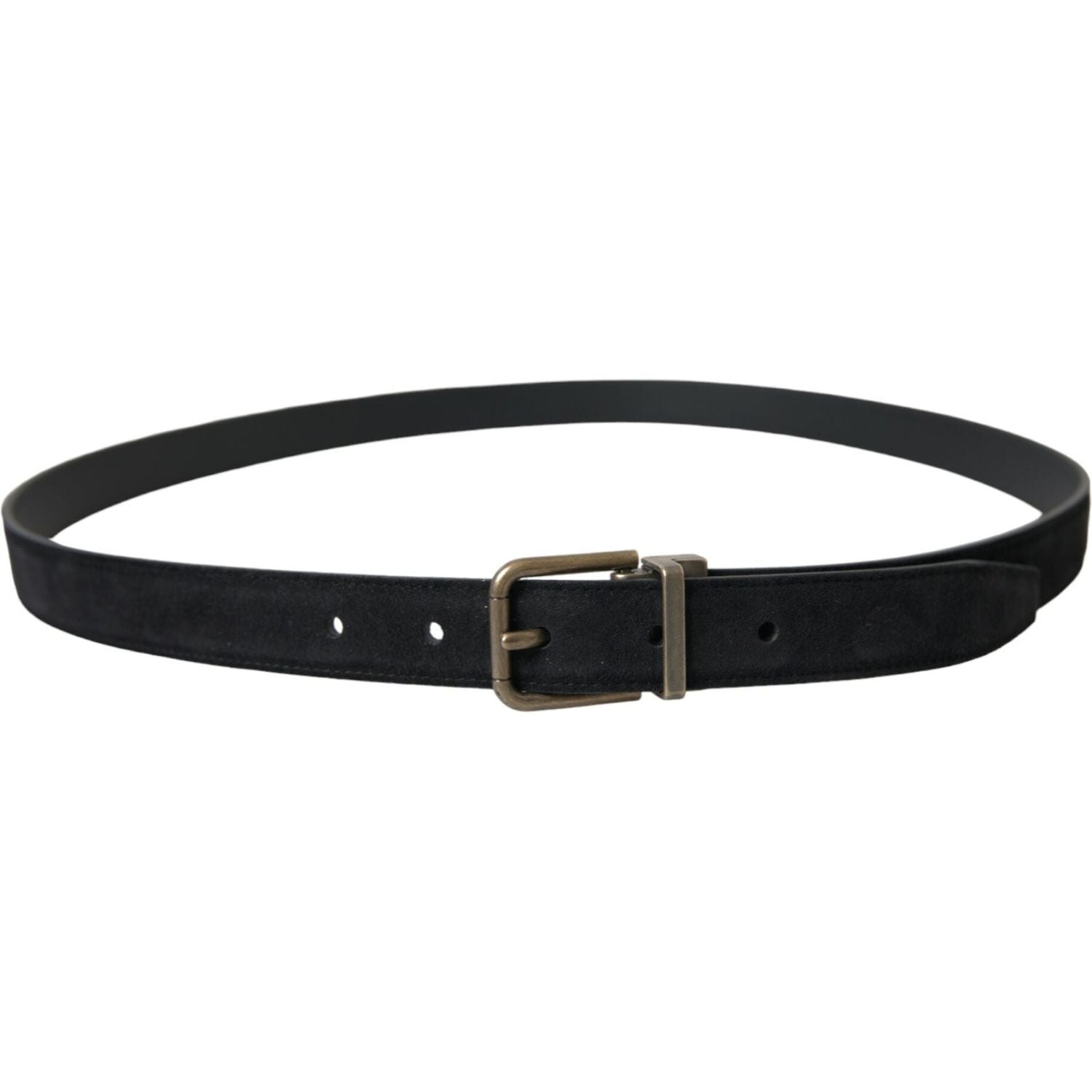 Dolce & Gabbana Black Suede Leather Gold Metal Buckle Belt