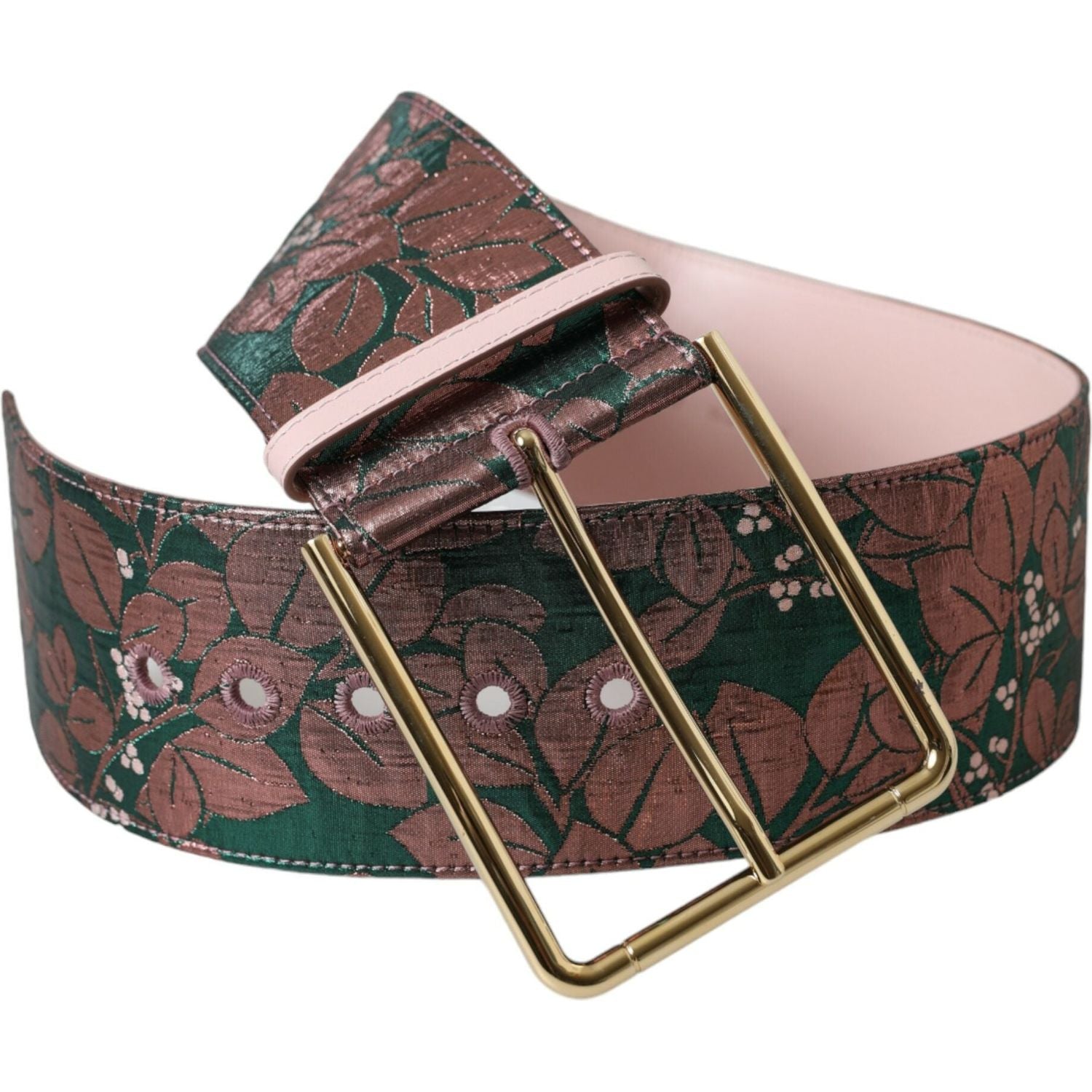 Dolce & Gabbana Multicolor Floral Jacquard Lurex Gold Buckle Belt