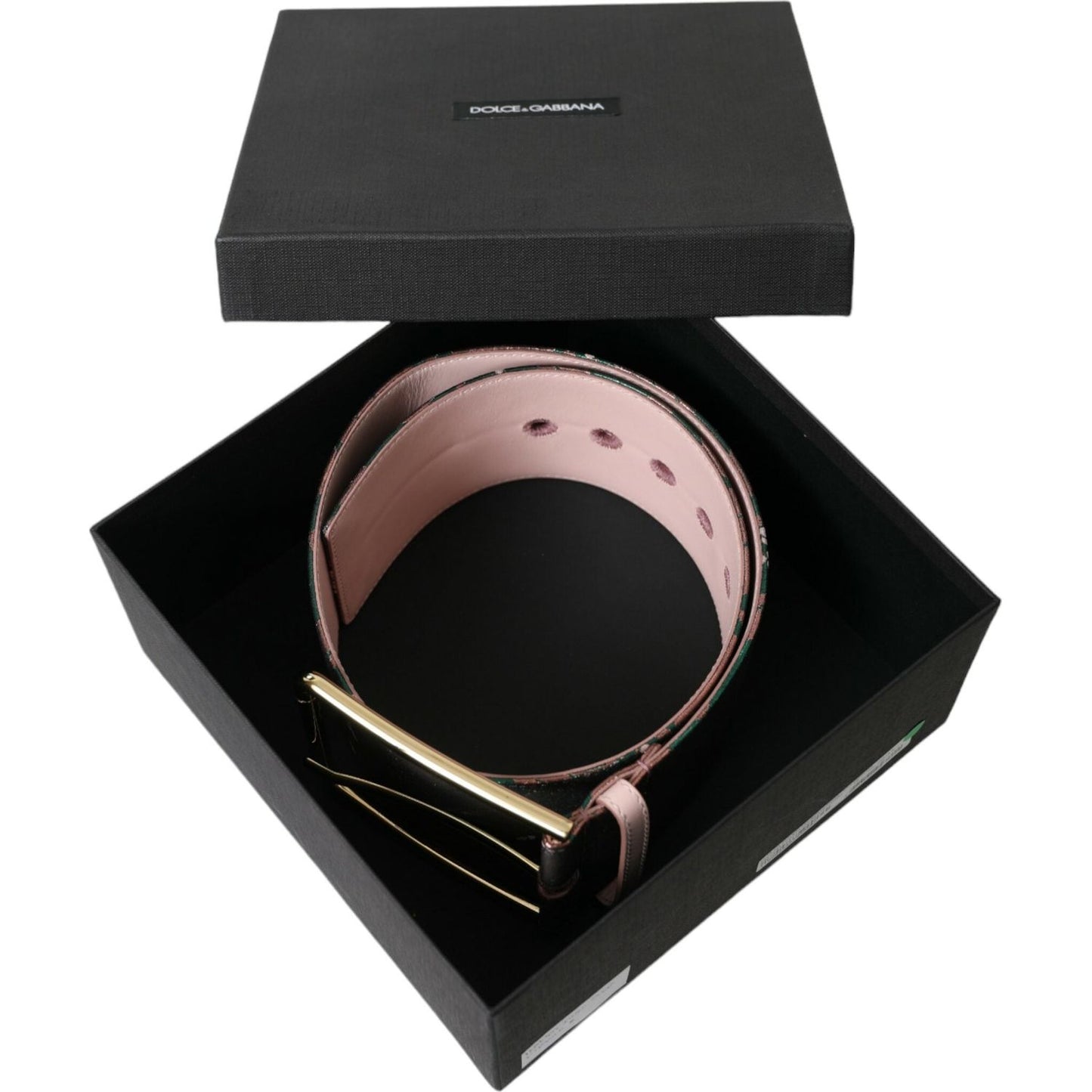 Dolce & Gabbana Multicolor Floral Jacquard Lurex Gold Buckle Belt