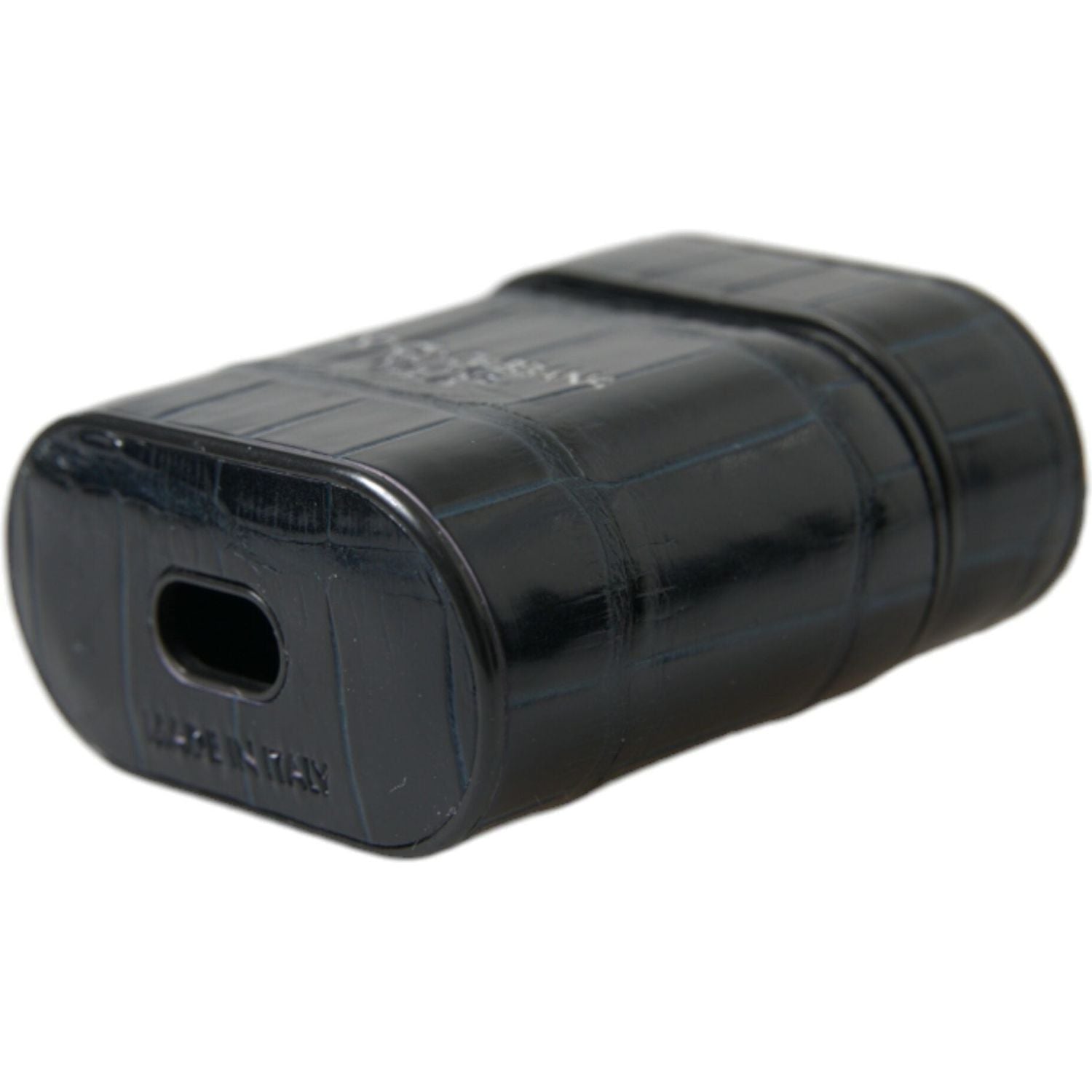 Dolce & Gabbana Black Crocodile Leather Silver Metal Logo Airpods Case