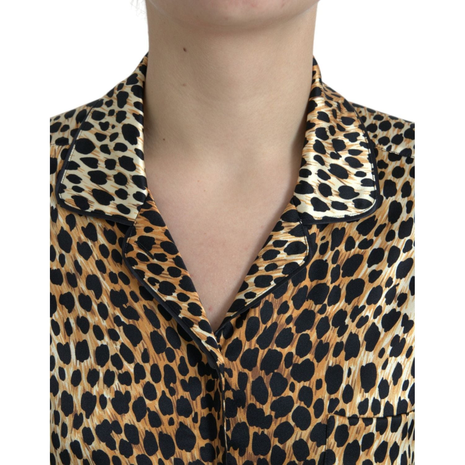 Dolce & Gabbana Brown Leopard Print Long Sleeves Blouse Top