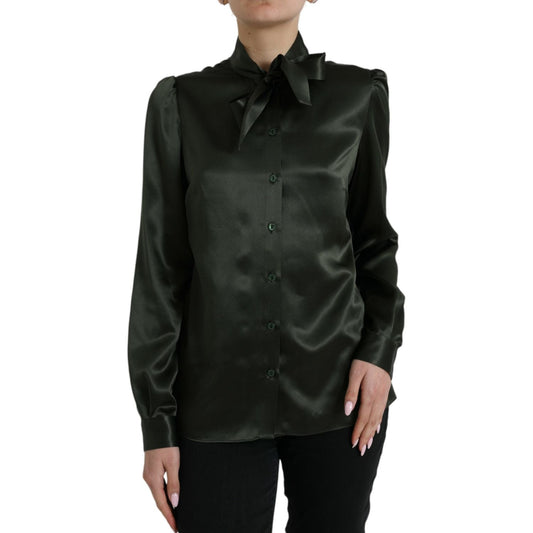 Dolce & Gabbana Gray Long Sleeves Ascot Collar Blouse Top