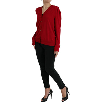 Dolce & Gabbana Red Wool V-neck Buttoned Cardigan Sweater