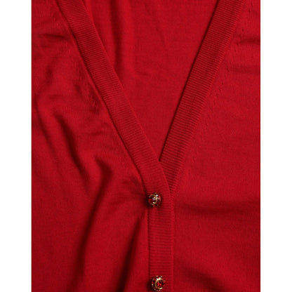 Dolce & Gabbana Red Wool V-neck Buttoned Cardigan Sweater