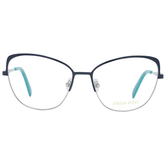 Emilio Pucci Blue Women Glasses Frame metal full-rim cat eye with demo lenses and blue accents, includes branded case.