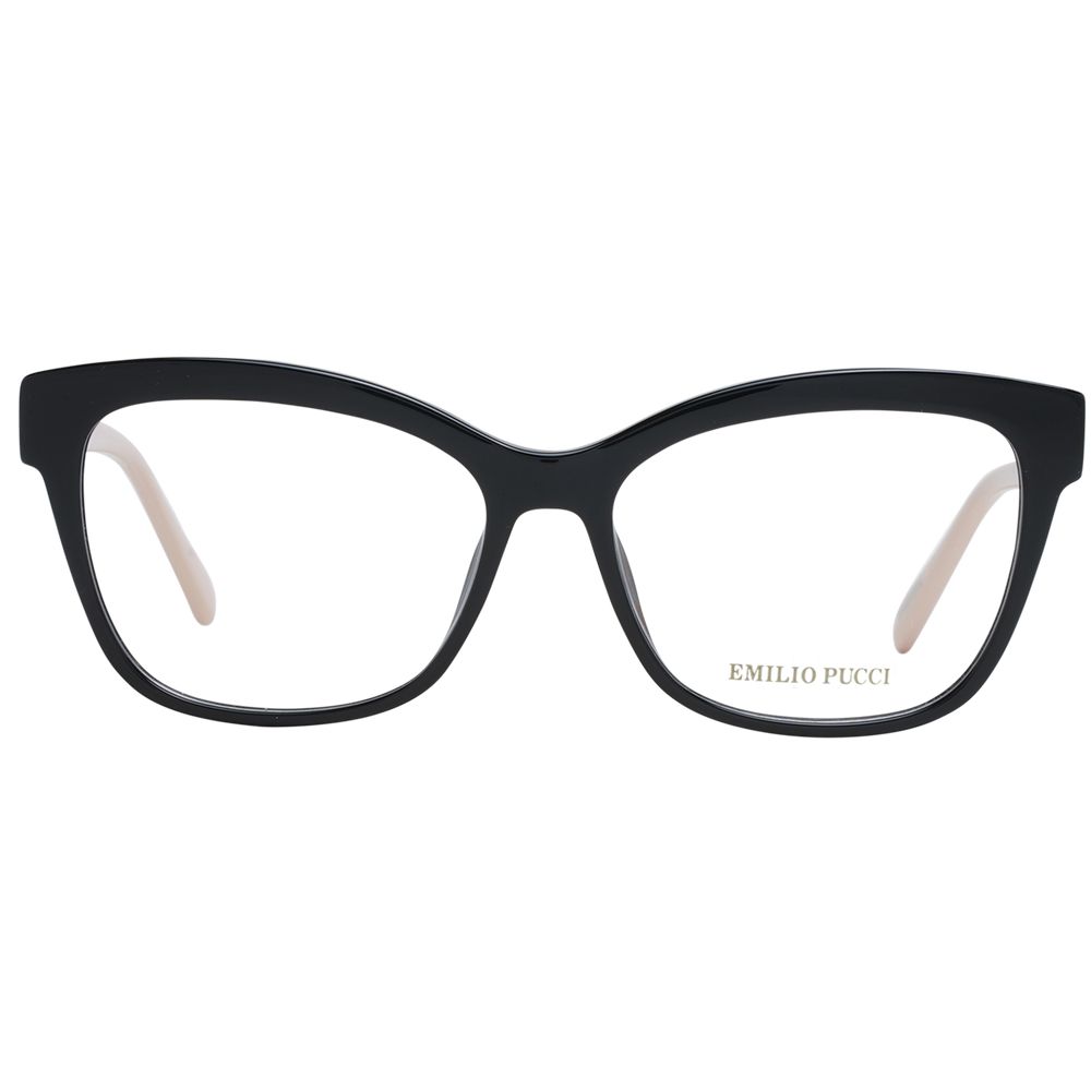 Emilio Pucci Black Women Glasses Frame, full-rim square design, plastic material, demo lenses, size 54-15-140, with branded case.