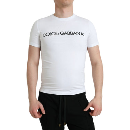 Dolce & Gabbana White Logo Print Cotton Crew Neck T-shirt