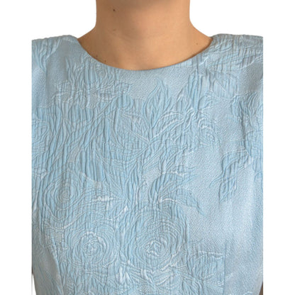 Dolce & Gabbana Light Blue Floral Jacquard Puff Sleeve Mini Dress