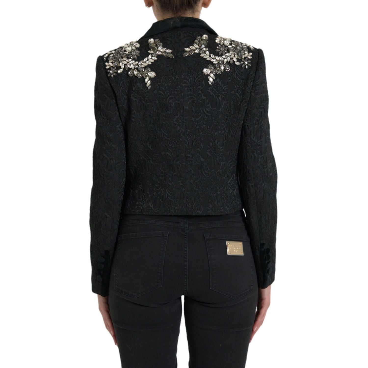 Dolce & Gabbana Black Crystal Embellished Overcoat Jacket