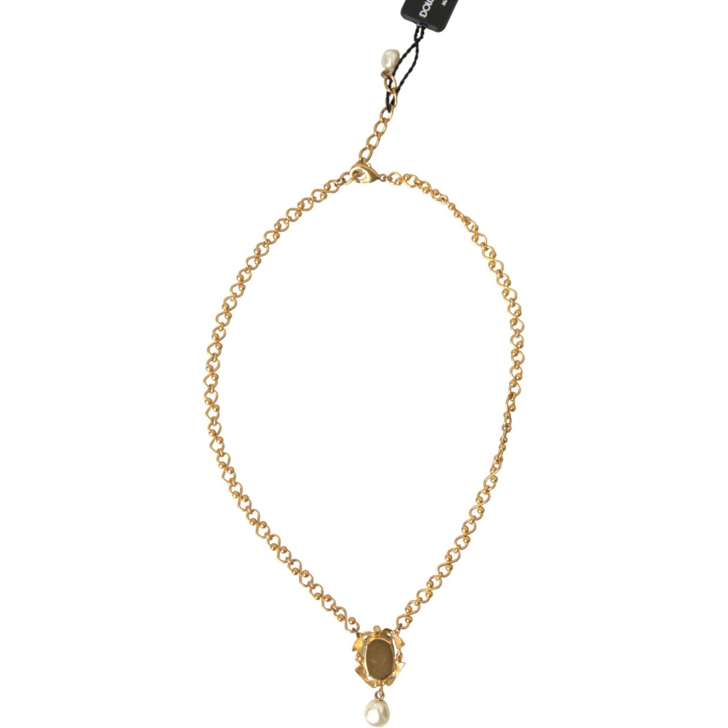 Dolce & Gabbana Gold Brass Chain Pearl Pendant Charm Necklace