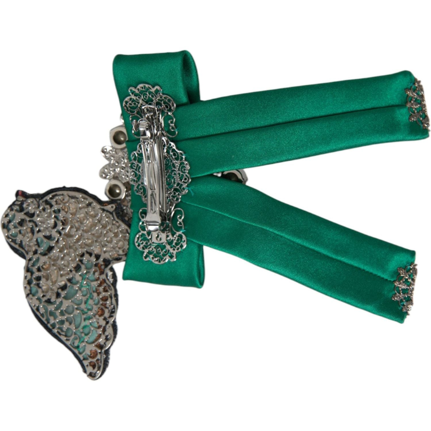 Dolce & Gabbana Green Satin Bird Crystal Women Hair Clip