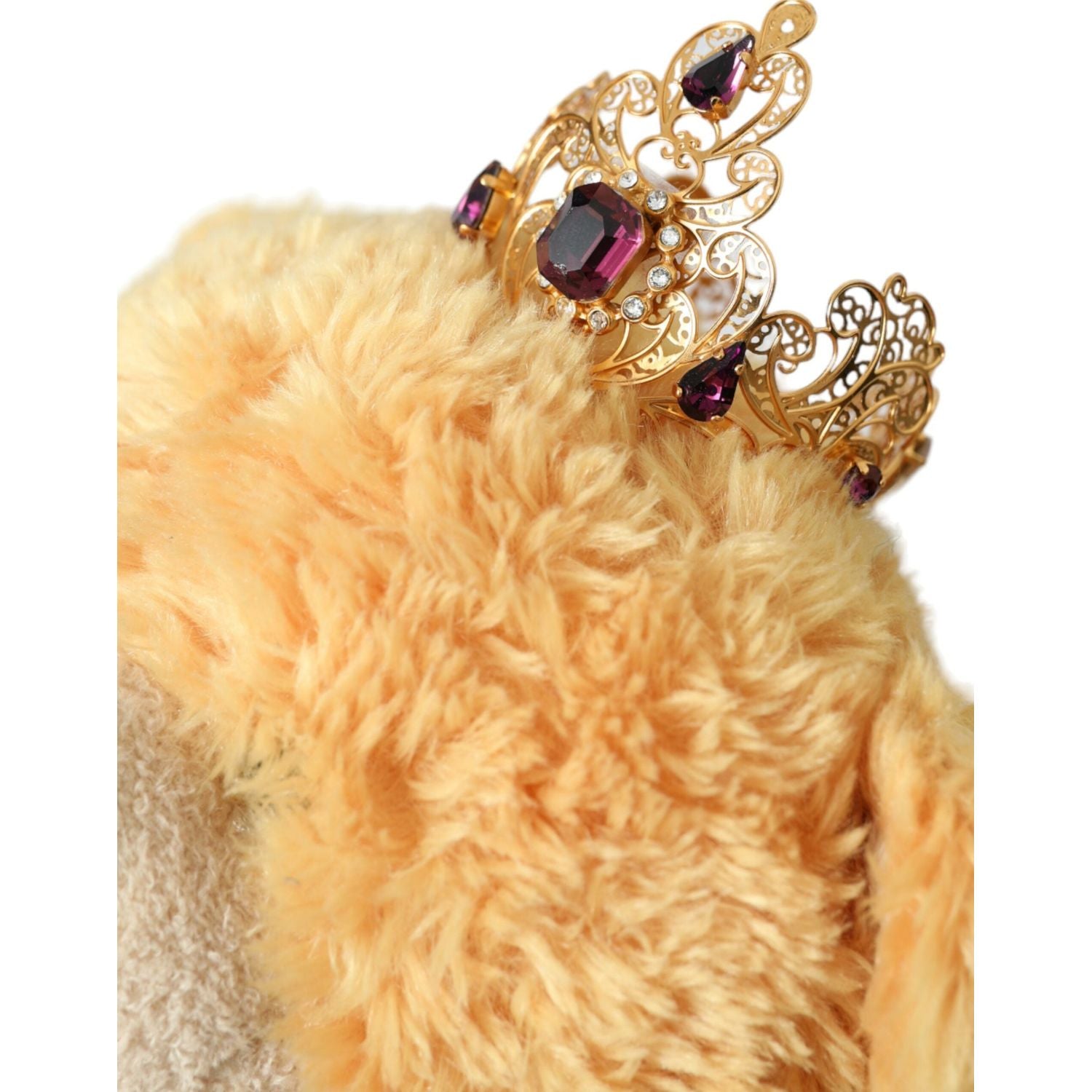 Dolce & Gabbana Brown Teddy Bear Gold Crystal Crown Hair Band Diadem